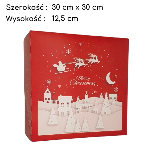 Pudełko na ciasto tort Boże Narodzenie czerwone 30x30x12,5cm
