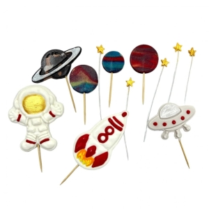 Zestaw Kosmos czerwony figurki cukrowe na tort pikery 12szt