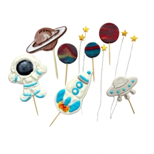 Zestaw Kosmos niebieski figurki cukrowe na tort pikery 12szt