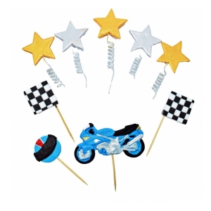 Zestaw motocykl motor figurki cukrowe na tort pikery 9szt