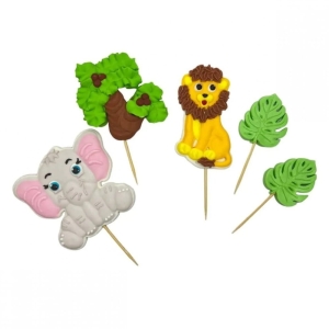 Słoń i Lew figurki cukrowe na tort zwierzątka pikery 5szt