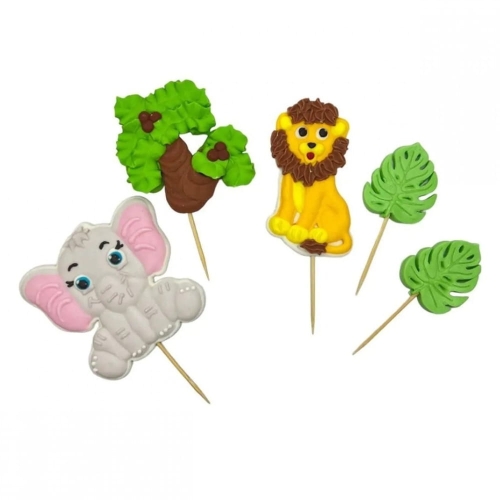 Słoń i Lew figurki cukrowe na tort zwierzątka pikery 5szt