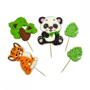 Panda i Tygrysek figurki cukrowe na tort pikery 5szt