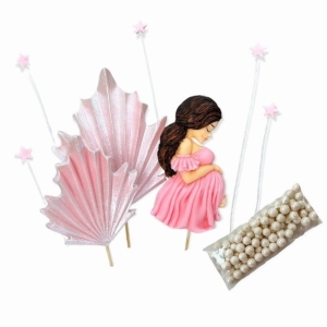 Kobieta w ciąży różowe figurki cukrowe na tort pikery 9szt