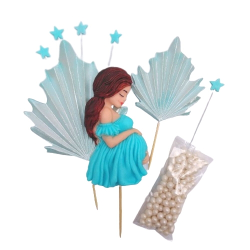 Kobieta w ciąży niebieskie figurki cukrowe na tort pikery