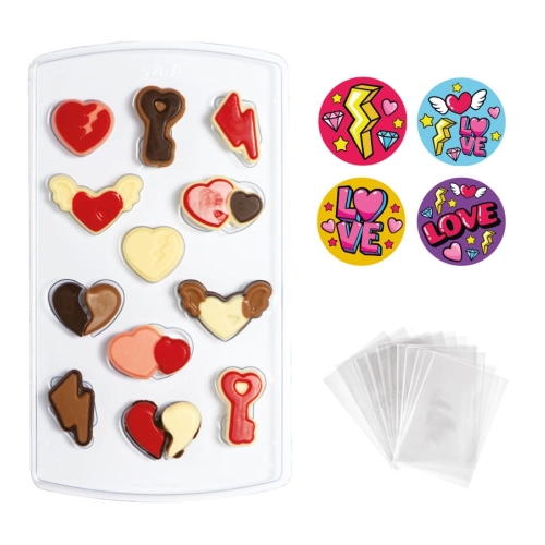 Forma do czekoladek na Walentynki 12 gniazd + 40 woreczków