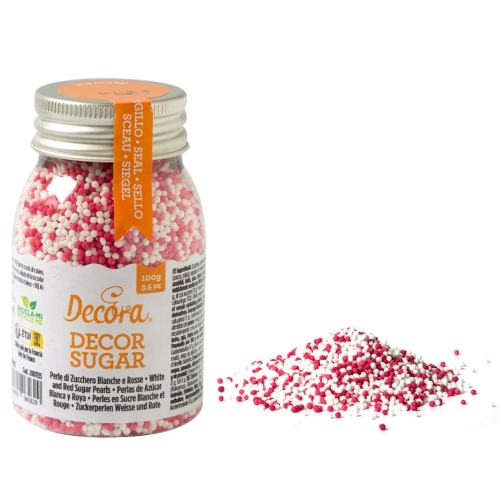 Biało-czerwone Perełki 1,5mm posypka cukrowa Decora 100g