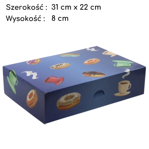 Karton na pączki z nadrukiem zamykany Niebieski 31x22x8cm