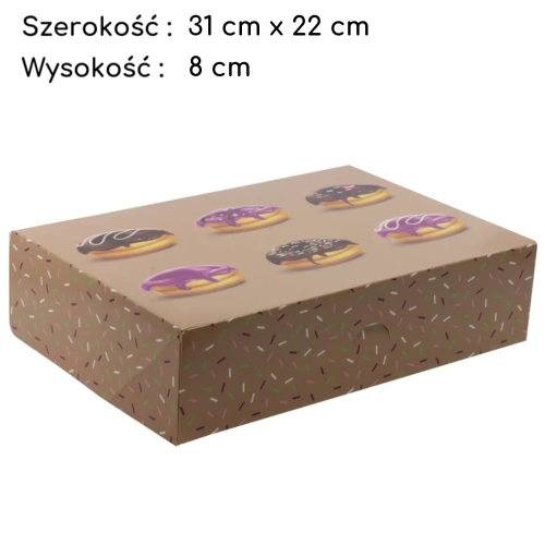 Karton na pączki z nadrukiem zamykany Beżowy 31x22x8cm