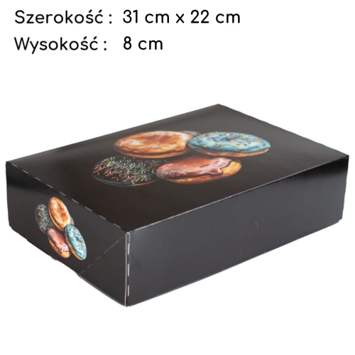 Karton na pączki z nadrukiem zamykany Czarny 31x22x8cm