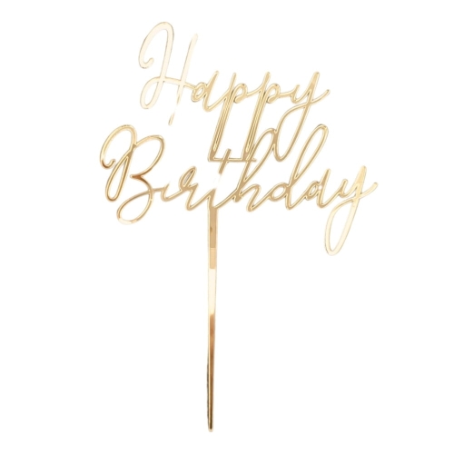Topper Happy Birthday Złoty napis nowoczesny 15cm