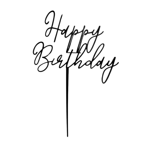 Topper Happy Birthday Czarny napis nowoczesny 15cm