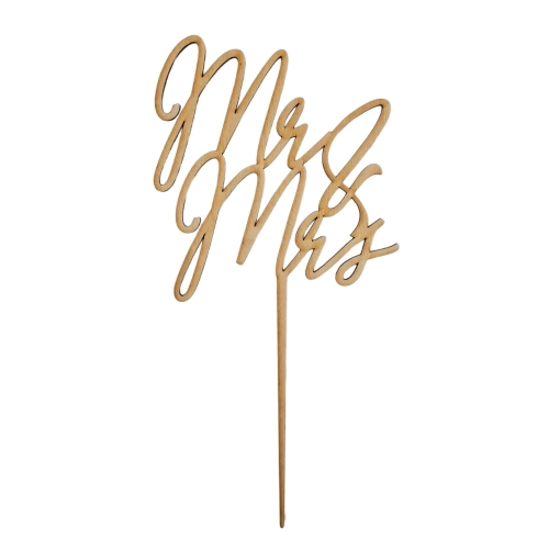 Topper na tort weselny Mr i Mrs napis nowoczesny Drewno 12cm