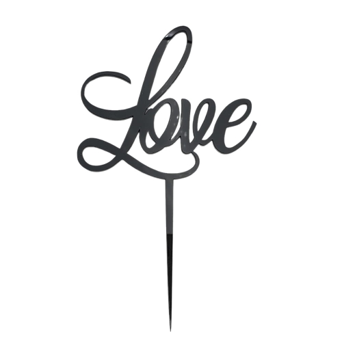 Topper na tort Love Czarny napis artystyczny 12cm