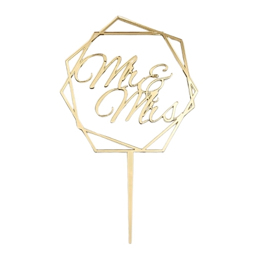 Topper na tort weselny Mr i Mrs napis w ramce Złoty 15cm