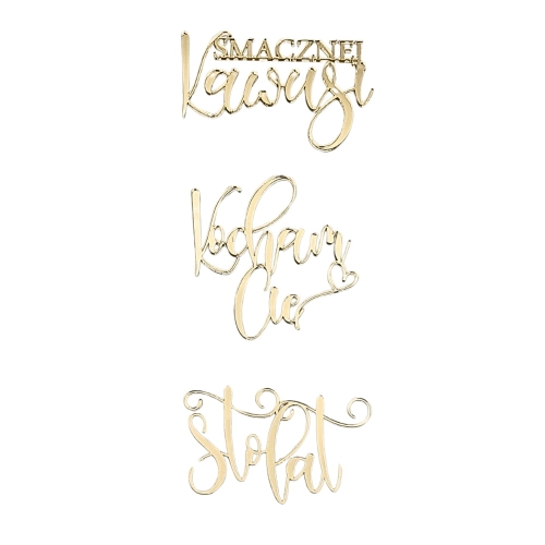 3 Toppery Dekory do Bento Cake Złote lustrzane