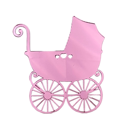 Różowy Wózek dziecięcy Topper na bok tortu 10cm