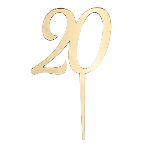 Topper na tort 20 Urodziny Rocznica Złoty 8cm