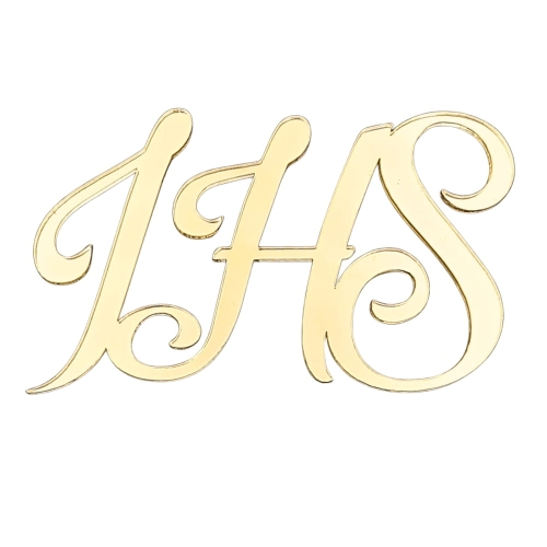 Topper na boku tortu Komunia IHS Złoty lustrzany 10x6cm