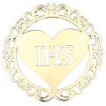 Dekoracja na bok tortu: złota hostia z sercem i IHS