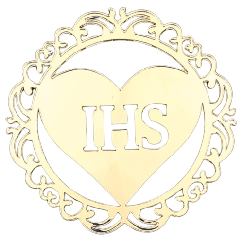 Dekoracja na bok tortu: złota hostia z sercem i IHS