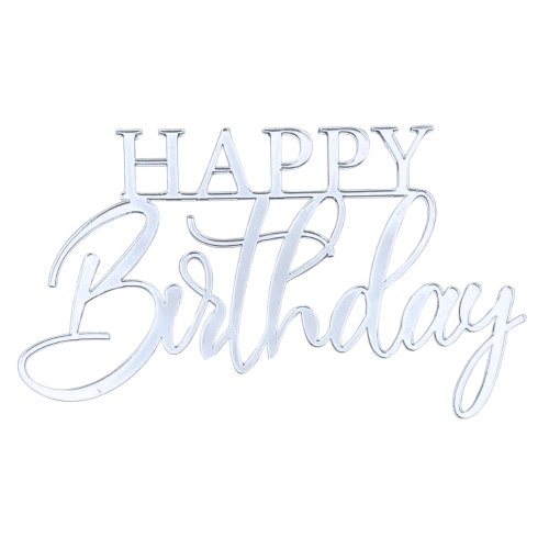 Topper na bok tortu HAPPY Birthday Srebrny napis 15cm