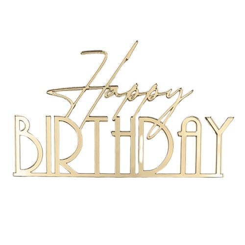 Topper na bok tortu Happy BIRTHDAY Złoty napis 15cm