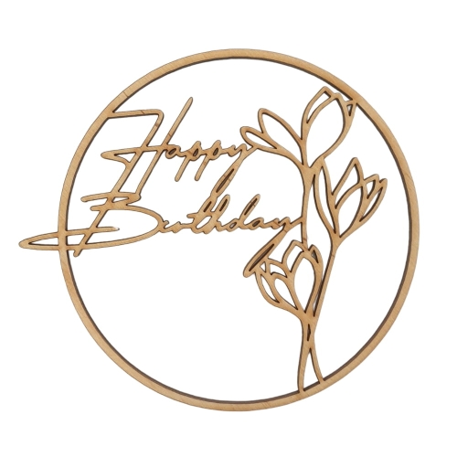 Topper na bok tortu Happy Birthday Drewniany w obręczy 13cm