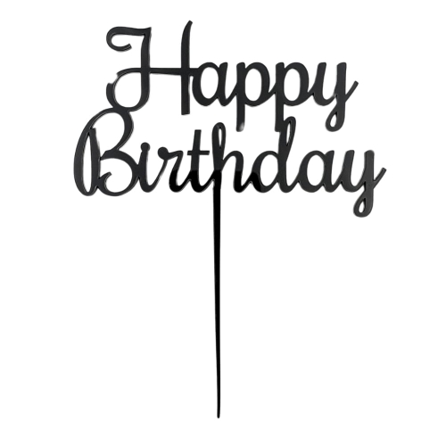Topper na tort Happy Birthday Czarny prosty napis 12cm