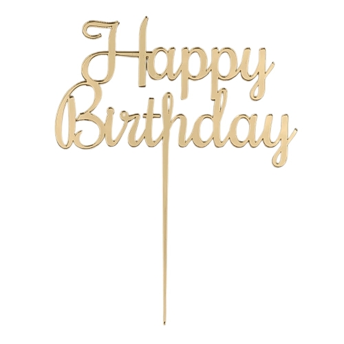 Topper na tort Happy Birthday Złoty prosty napis 12cm
