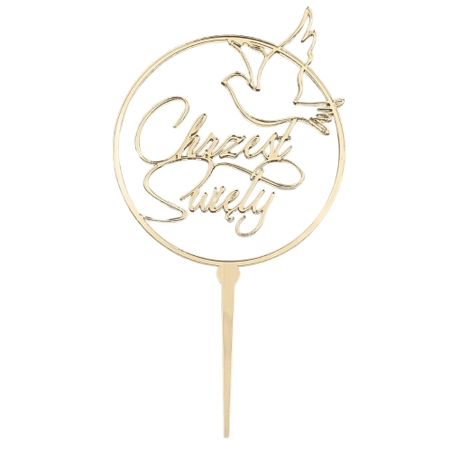 Topper na tort Chrzest Święty Gołąbek i obręcz Złoty 13x14,5cm