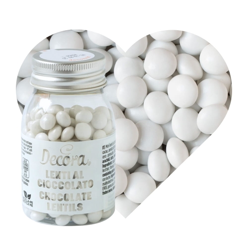 Białe Lentilki chrupiąca posypka czekoladowa Decora 80g