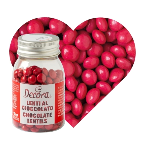 Czerwone Lentilki chrupiąca posypka czekoladowa Decora 80g