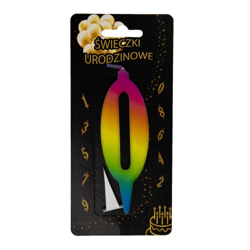 Świeczka na tort Cyfra 0 tęczowa UV Kolorowa 10,5cm
