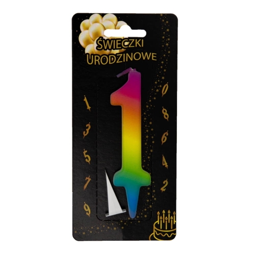 Świeczka na tort Cyfra 1 tęczowa UV Kolorowa 10,5cm