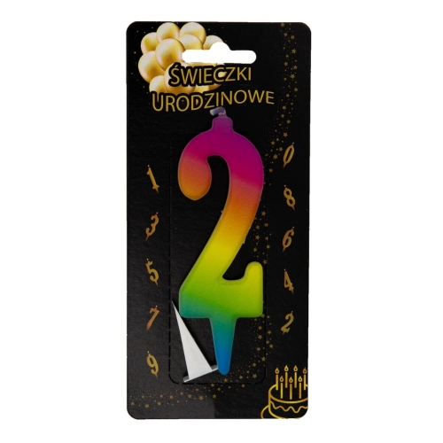 Świeczka na tort Cyfra 2 tęczowa UV Kolorowa 10,5cm