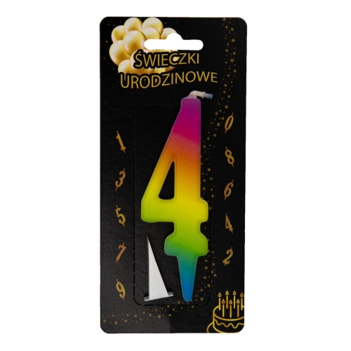 Świeczka na tort Cyfra 4 tęczowa UV Kolorowa 10,5cm