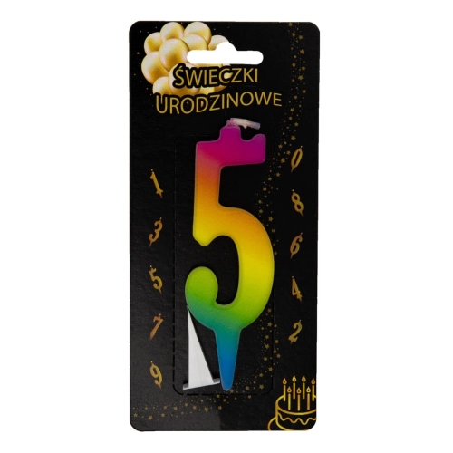 Świeczka na tort Cyfra 5 tęczowa UV Kolorowa 10,5cm