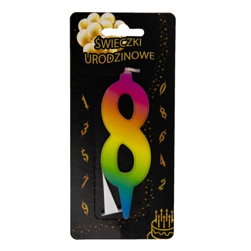 Świeczka na tort Cyfra 8 tęczowa UV Kolorowa 10,5cm