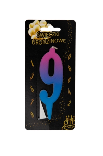 Świeczka na tort Cyfra 9 ombre UV Kolorowa 10,5cm