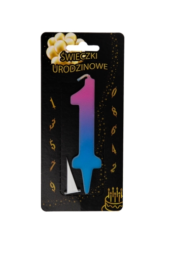 Świeczka na tort Cyfra 1 ombre UV Kolorowa 10,5cm