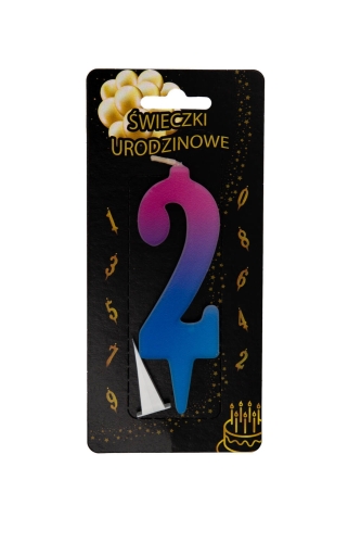 Świeczka na tort Cyfra 2 ombre UV Kolorowa 10,5cm