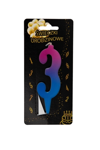 Świeczka na tort Cyfra 3 ombre UV Kolorowa 10,5cm