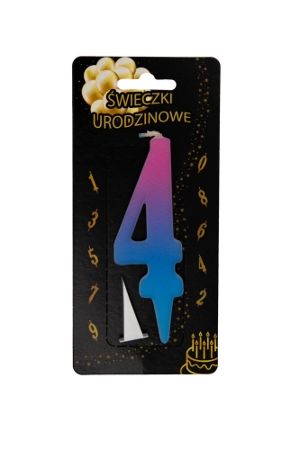 Świeczka na tort Cyfra 4 ombre UV Kolorowa 10,5cm
