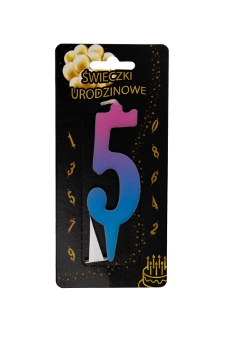 Świeczka na tort Cyfra 5 ombre UV Kolorowa 10,5cm