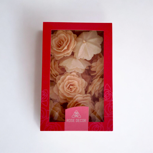 Kwiaty waflowe na tort Róża Chińska Pudrowa duża 15szt