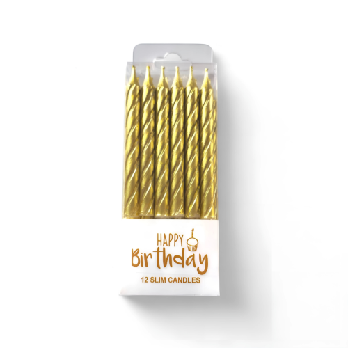 Świeczki urodzinowe na tort Zakręcone Złote 8cm 12szt