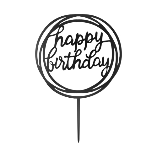 Topper na tort urodzinowy Happy Birthday w obręczy Czarny 11cm