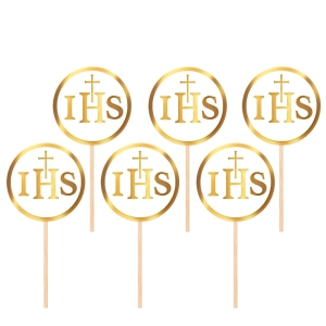 Toppery na babeczki komunijne Złoty IHS zestaw 6szt