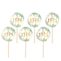 Toppery na babeczki komunijne Złoty IHS z gałązką 6szt